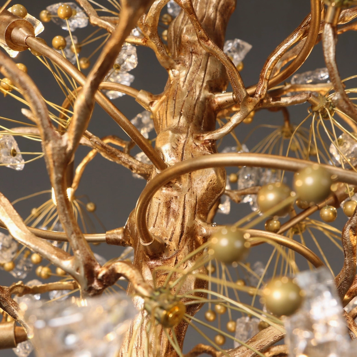 Botanical glass berry chandelier - bottom view showing light refraction