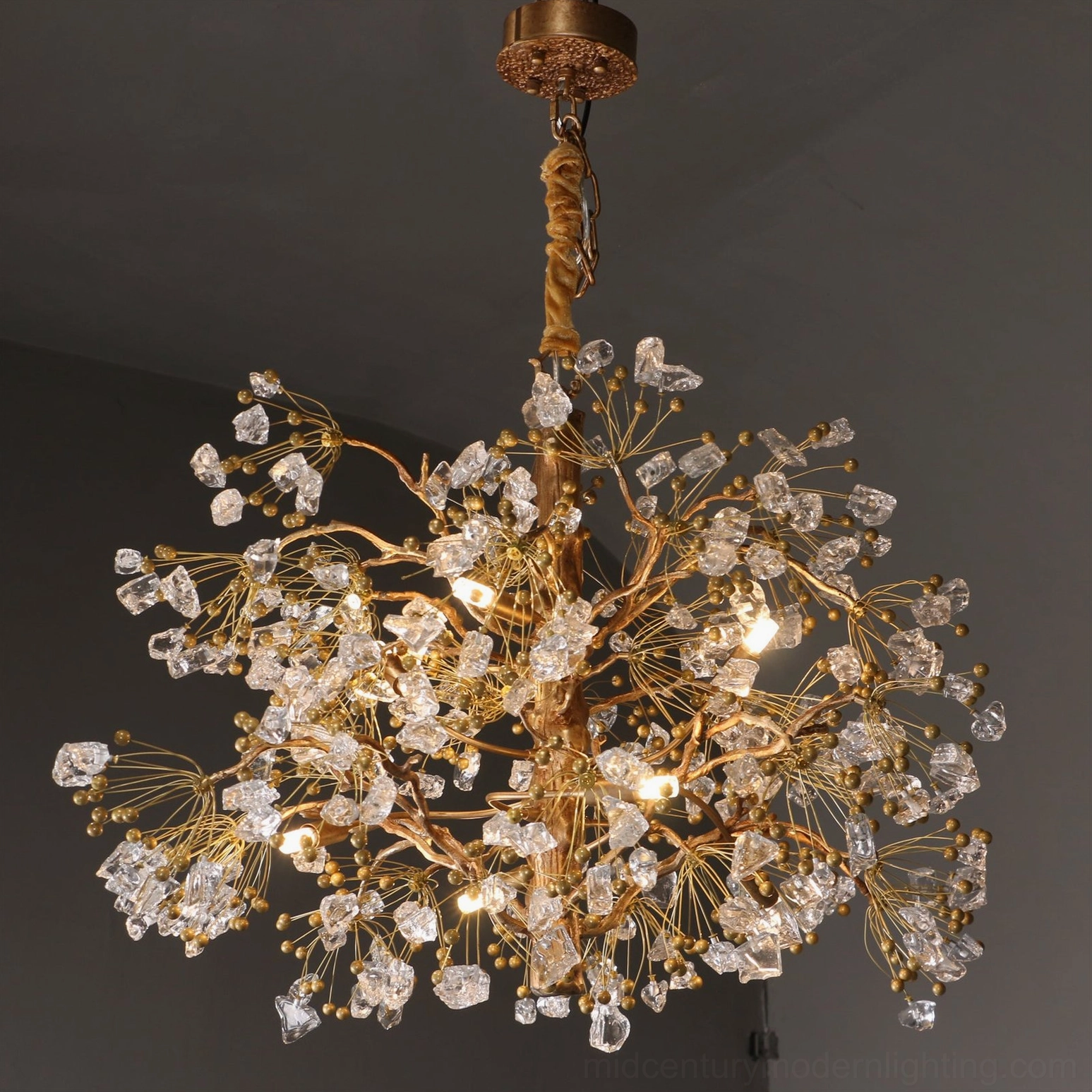 Mid-century modern brass chandelier for dining room or foyer spaces