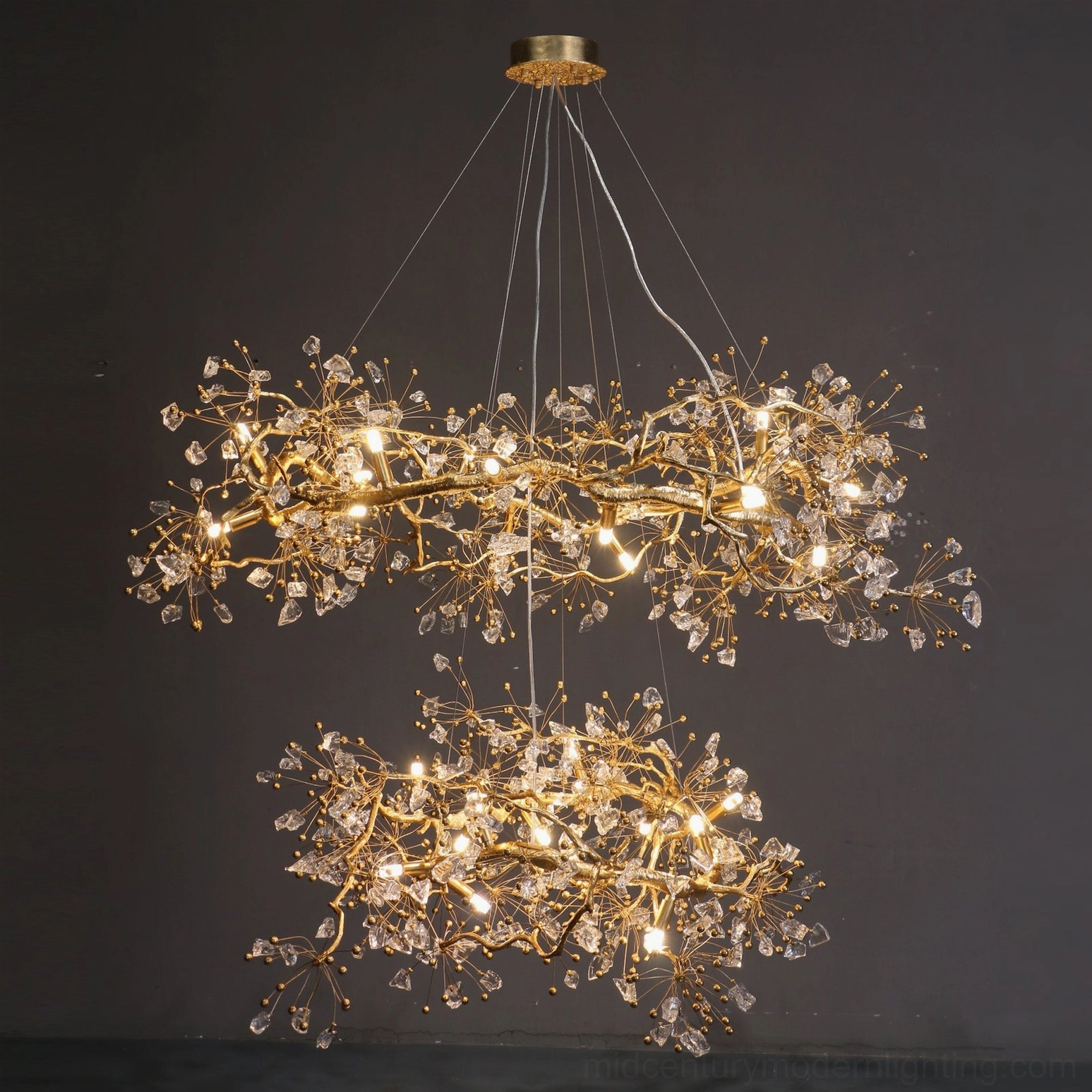 Brass chandelier with botanical glass elements - nature inspired design