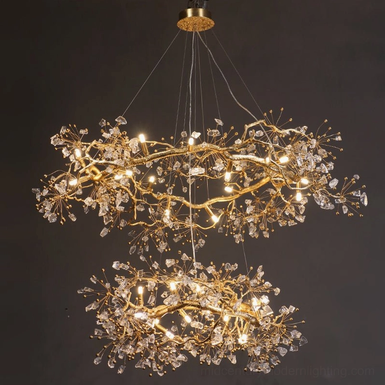 Lorna Berry brass chandelier full view - sculptural light fixture