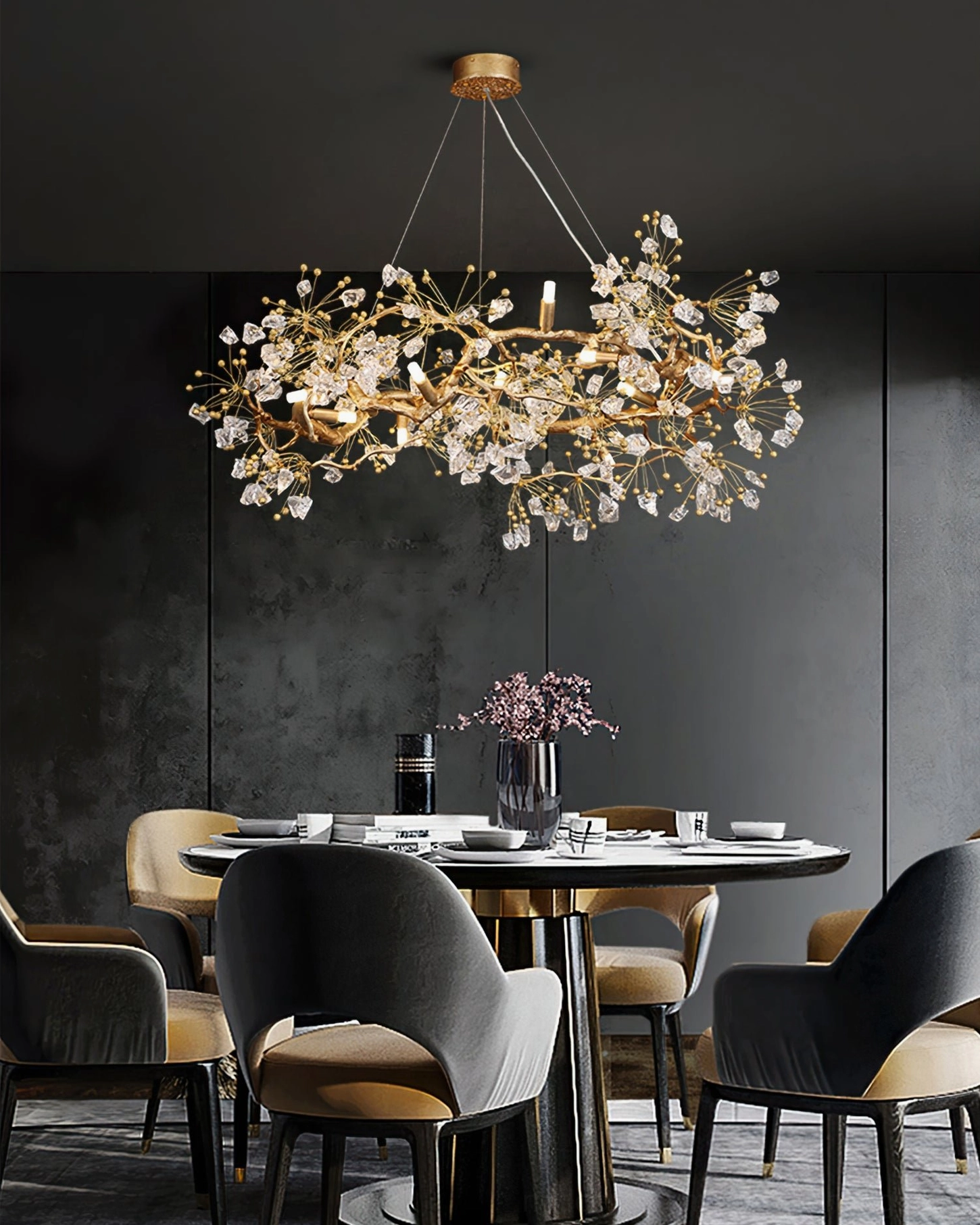 Lorna Berry chandelier showing glass berry details and warm light glow