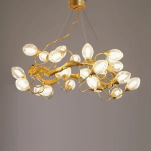 Twisted brass chandelier suspension with hand-blown glass shades modern design