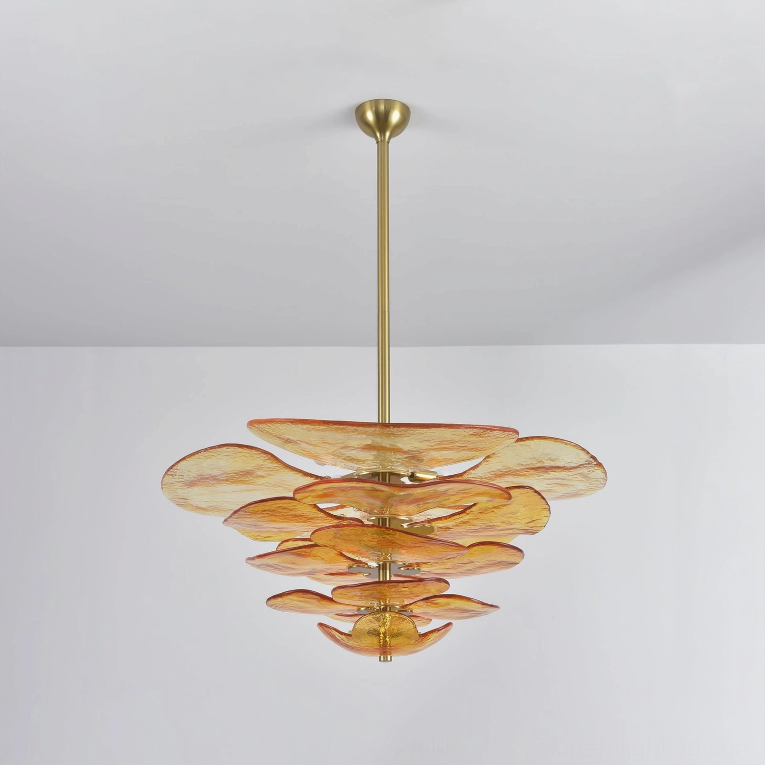 Lotus leaf Murano glass chandelier with artistic glass petals and brass suspension hardware