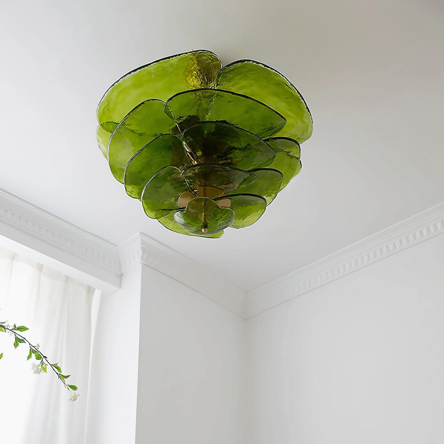 Lotus leaf Murano chandelier interior environment showing how fixture illuminates residential space