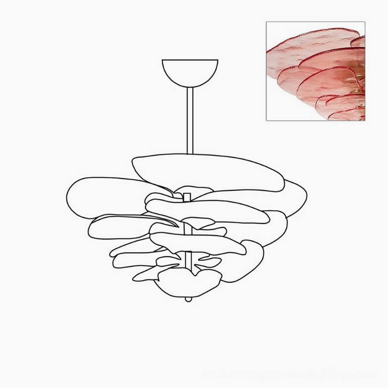 Lotus leaf Murano chandelier showing tiered glass petal stack and three-dimensional sculptural impact