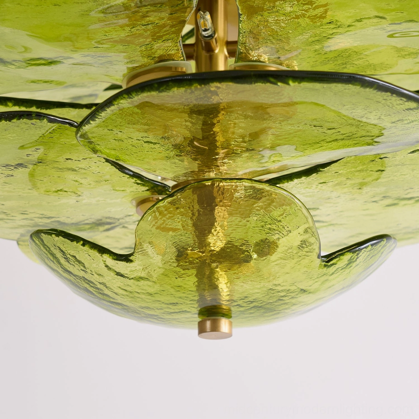 Lotus petal glass chandelier fixture showing translucent art glass and three-dimensional design