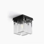 Lourmarin black ceiling light flush mount with hand-cast textured glass, front studio view