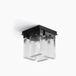 Lourmarin black ceiling light flush mount with hand-cast textured glass, front studio view