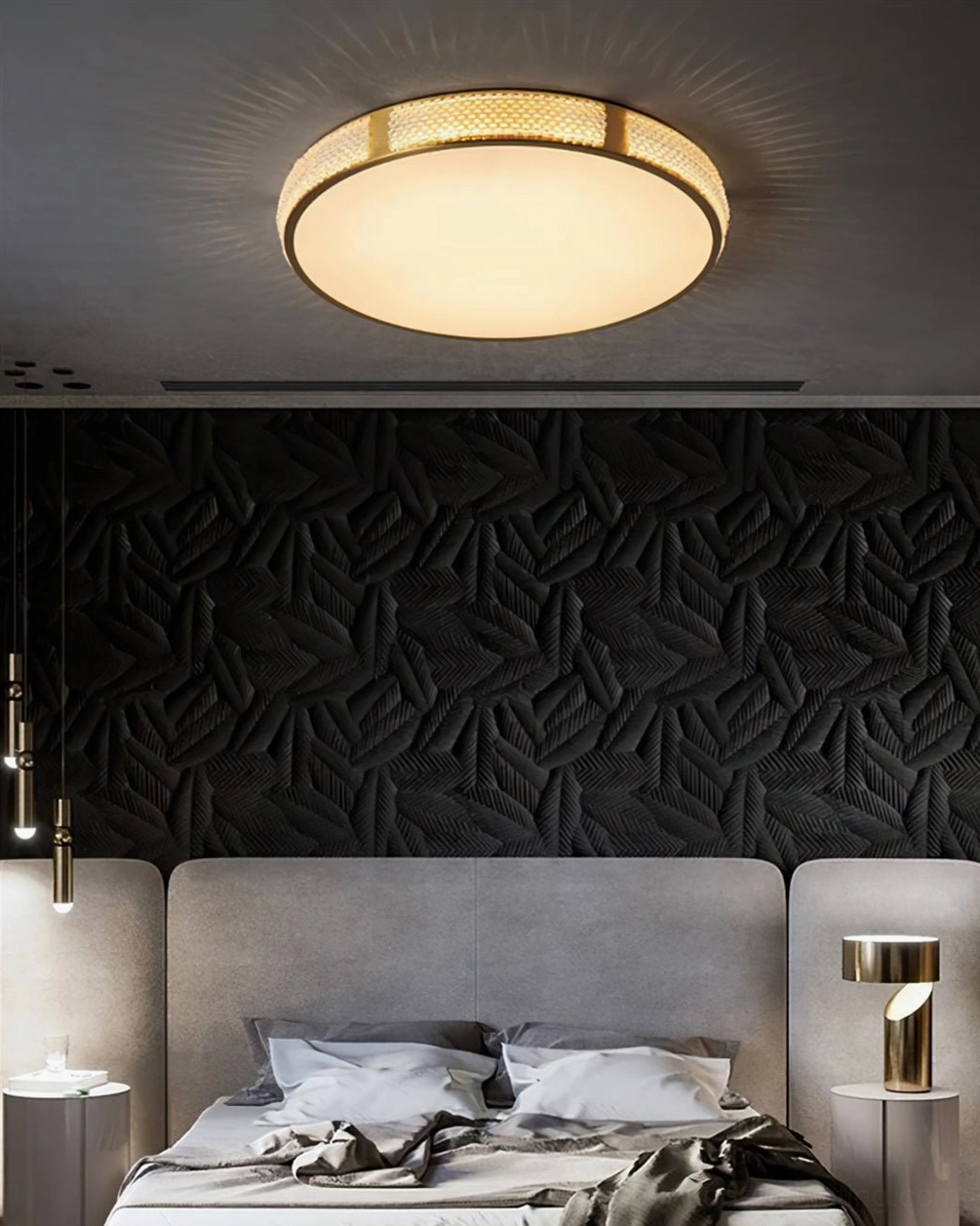 Lovate brass ceiling lamp detailed product shot showing frosted acrylic diffuser and gold metal frame construction