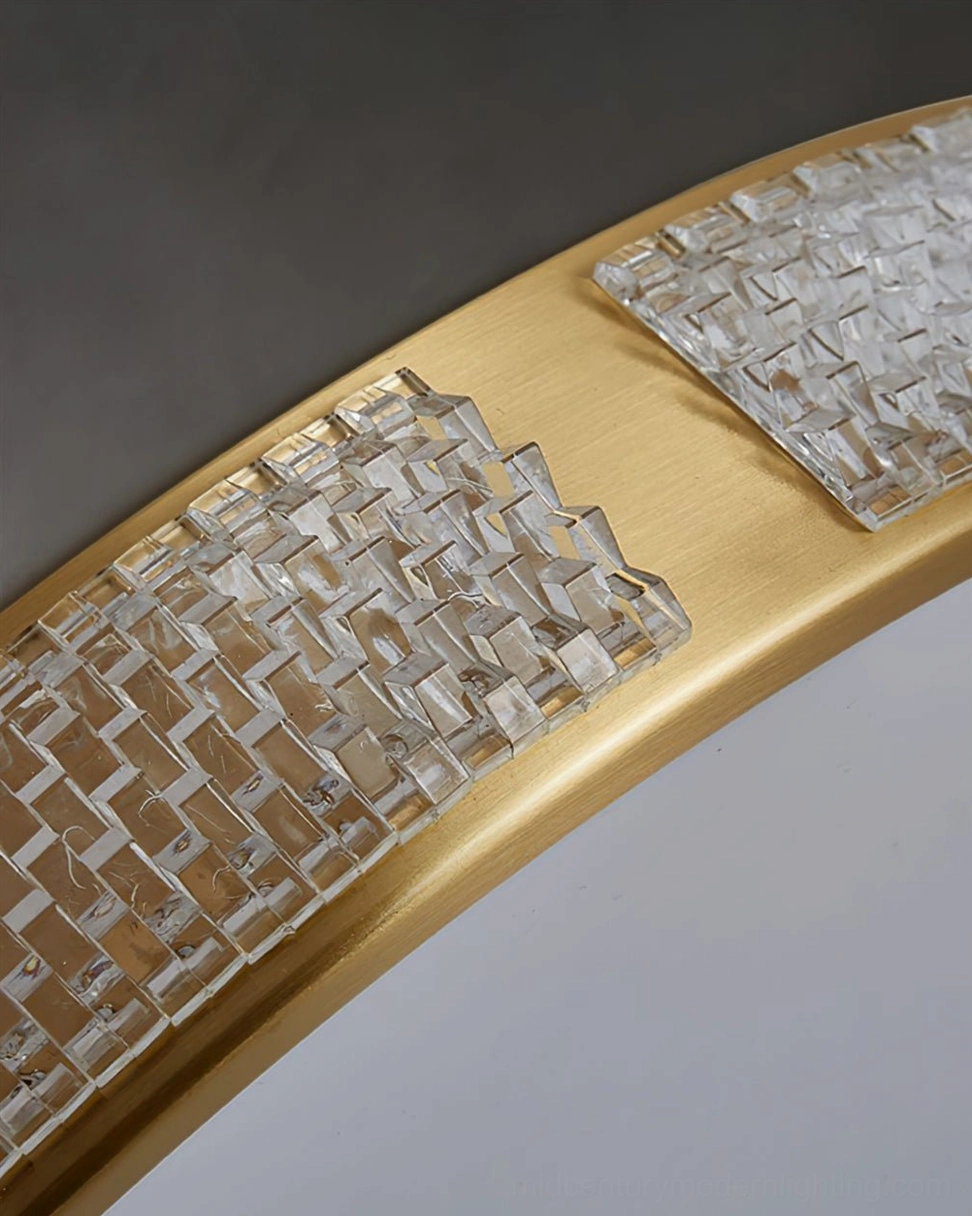 Lovate modern ceiling lamp close-up detail of brass finish and frosted white acrylic shade contemporary design