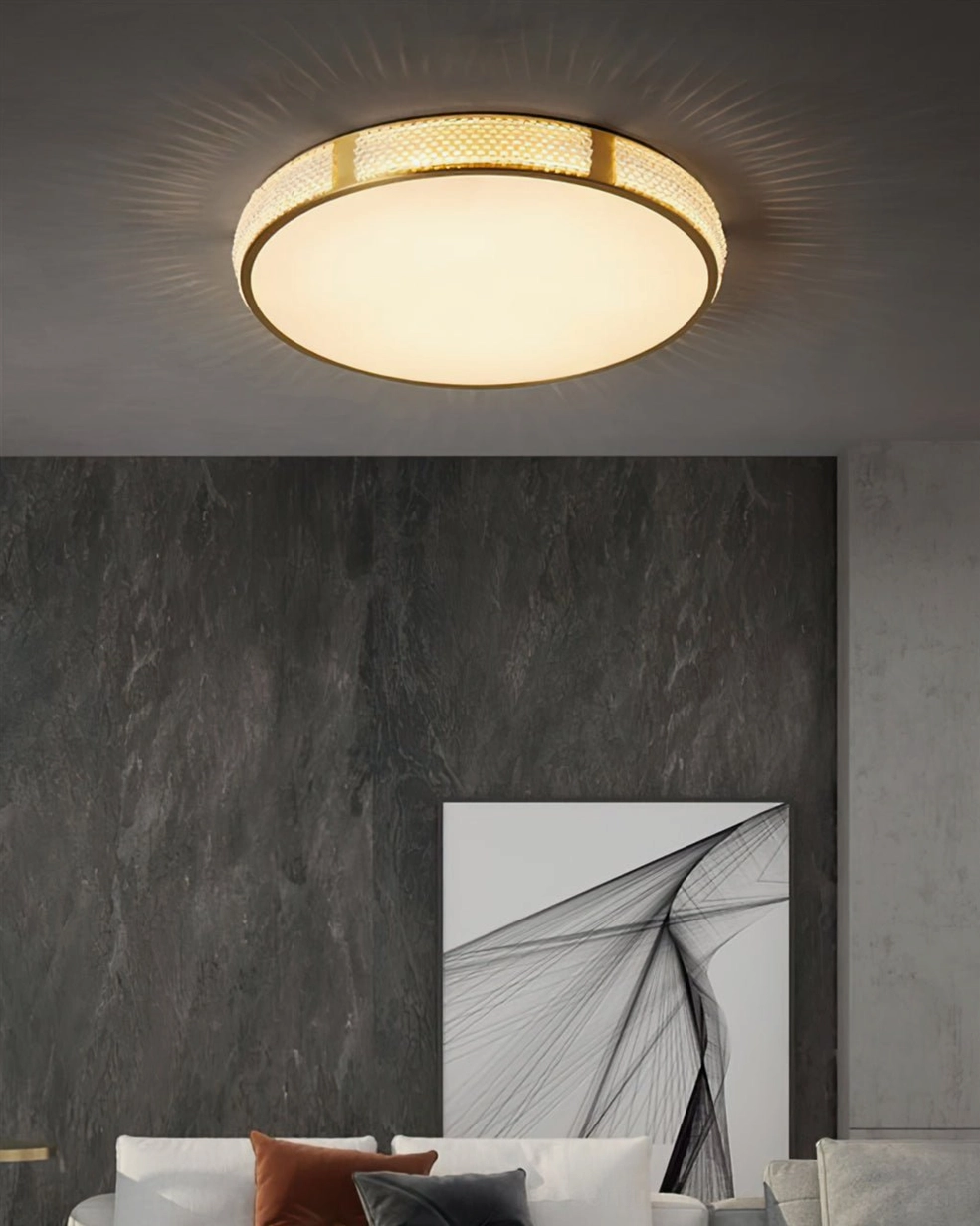 Lovate modern minimalist ceiling light in luxury bedroom with marble accent wall, neutral design subtle warm glow