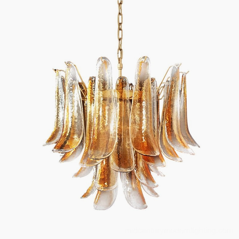 Luna amber Murano glass chandelier product showcase with warm honeyed illumination