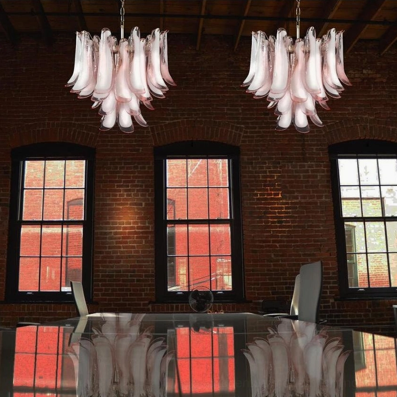 Luna chandelier brass and glass construction showing mid-century modern design aesthetic