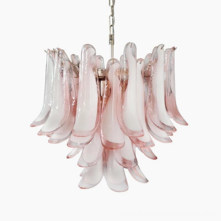 Luna Murano glass chandelier available colors pink and amber with hand-blown glass petals comparison