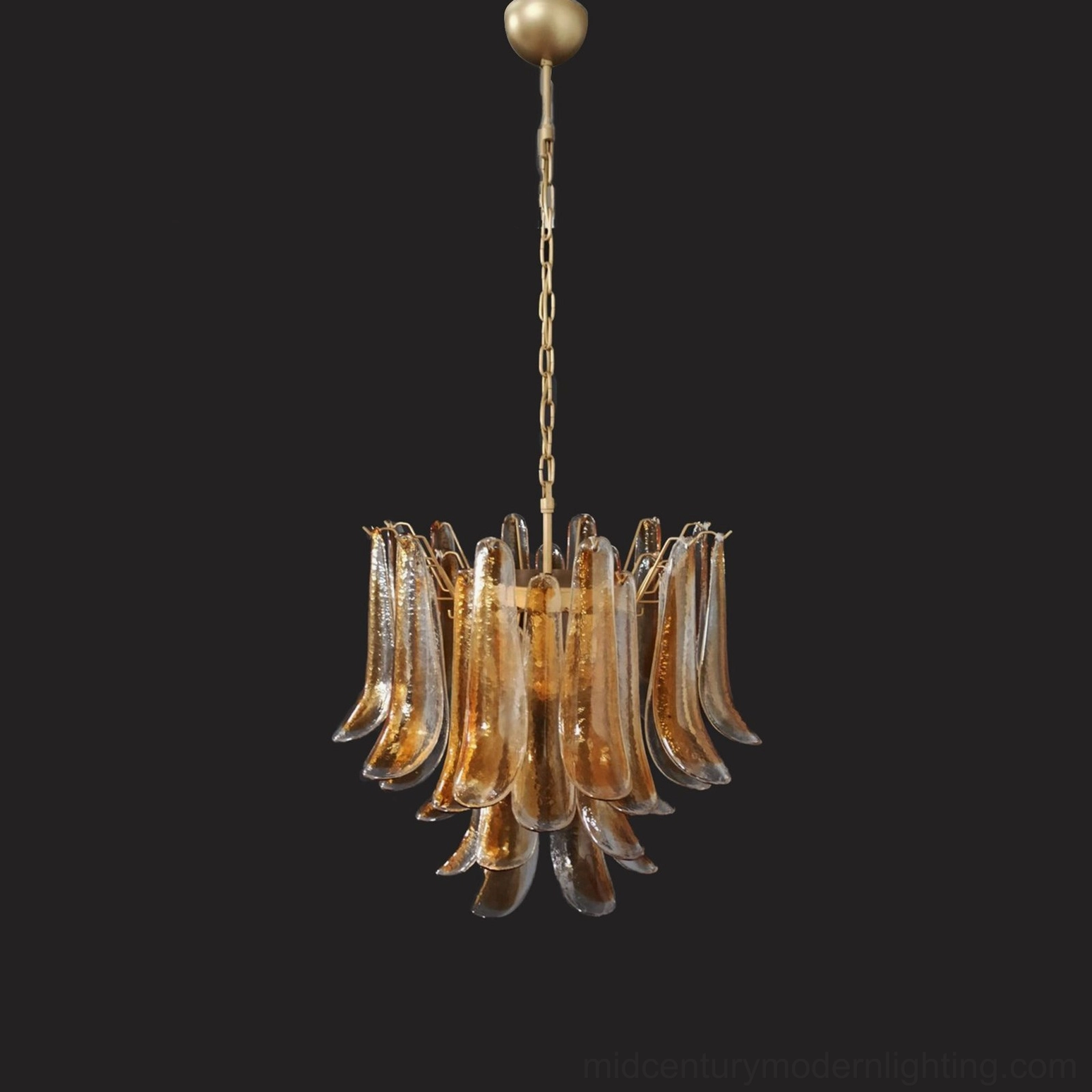 Luna Murano glass chandelier bedroom installation with pink hand-blown petals creating luxury spa atmosphere