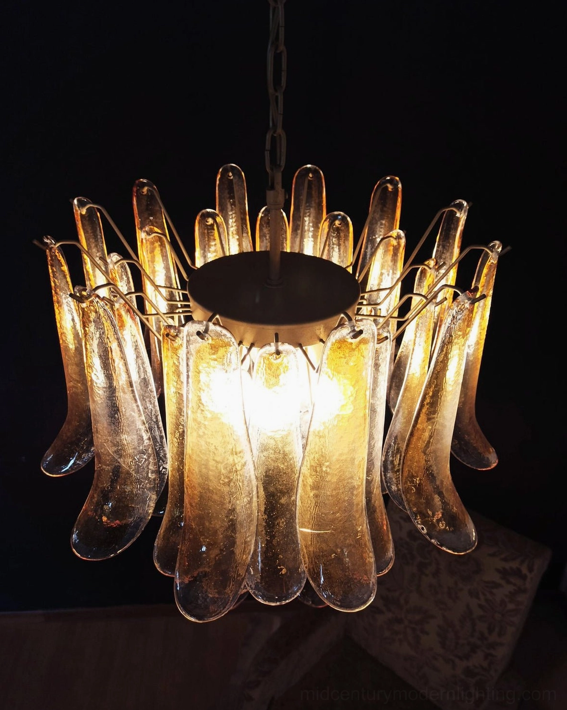 Luna pink Murano glass chandelier specification size comparison with standard interior setting