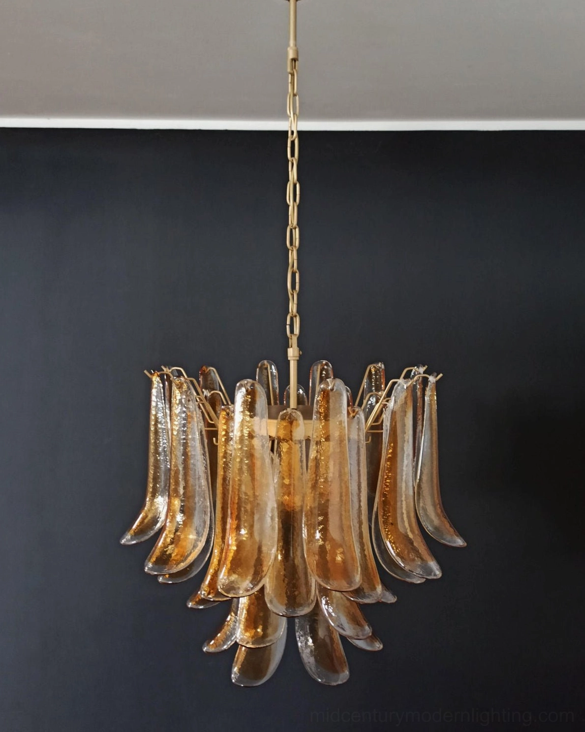Luna pink gradient Murano glass chandelier full product shot with premium craftsmanship detail