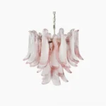 Luna Murano glass chandelier with hand-blown pink gradient petals, front view on white background