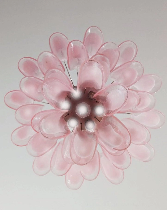 Hand-blown Luna Murano glass chandelier pink variant with romantic glowing ambiance effect