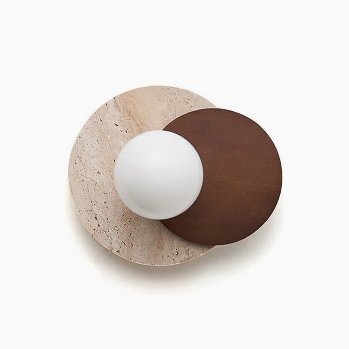 Lunar Eclipse wall sconce Beige travertine Walnut color variant product showcase