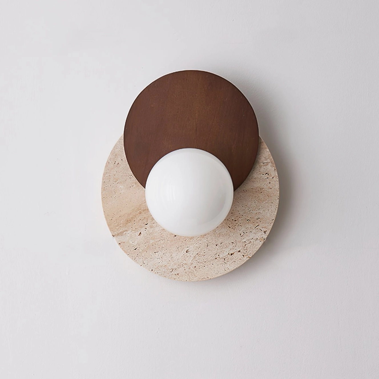 Lunar Eclipse wall sconce opaque white glass globe layered circular sculptural design detail