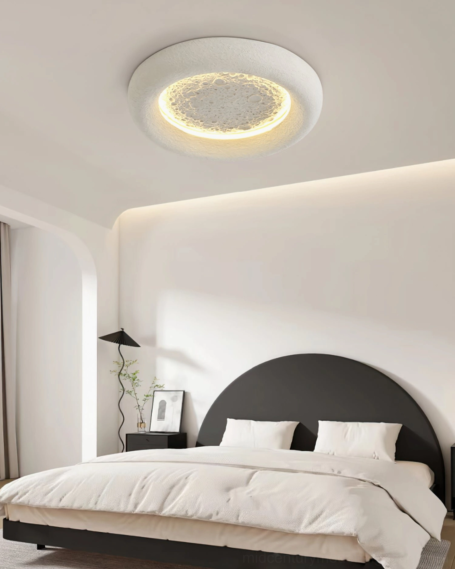 Lunar Glow ceiling lamp detail shot highlighting premium resin craftsmanship and textured surface design