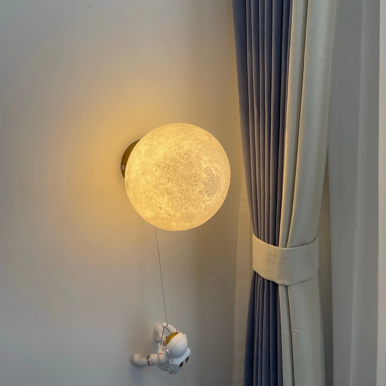 Lunar wall lamp in children's room nursery creating imaginative space adventure theme