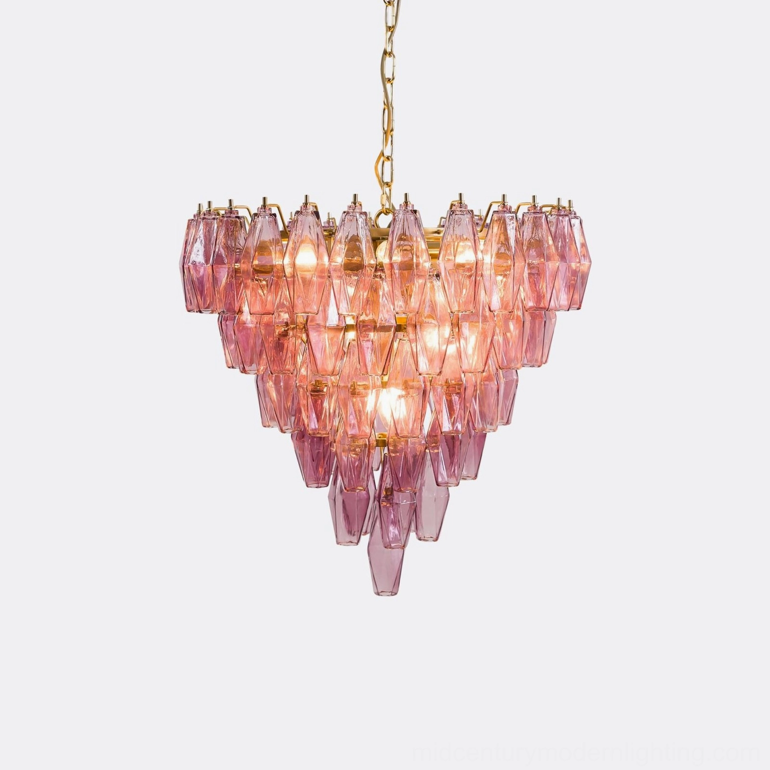 Lunaris geometric chandelier architectural detail of crystal pyramid layers