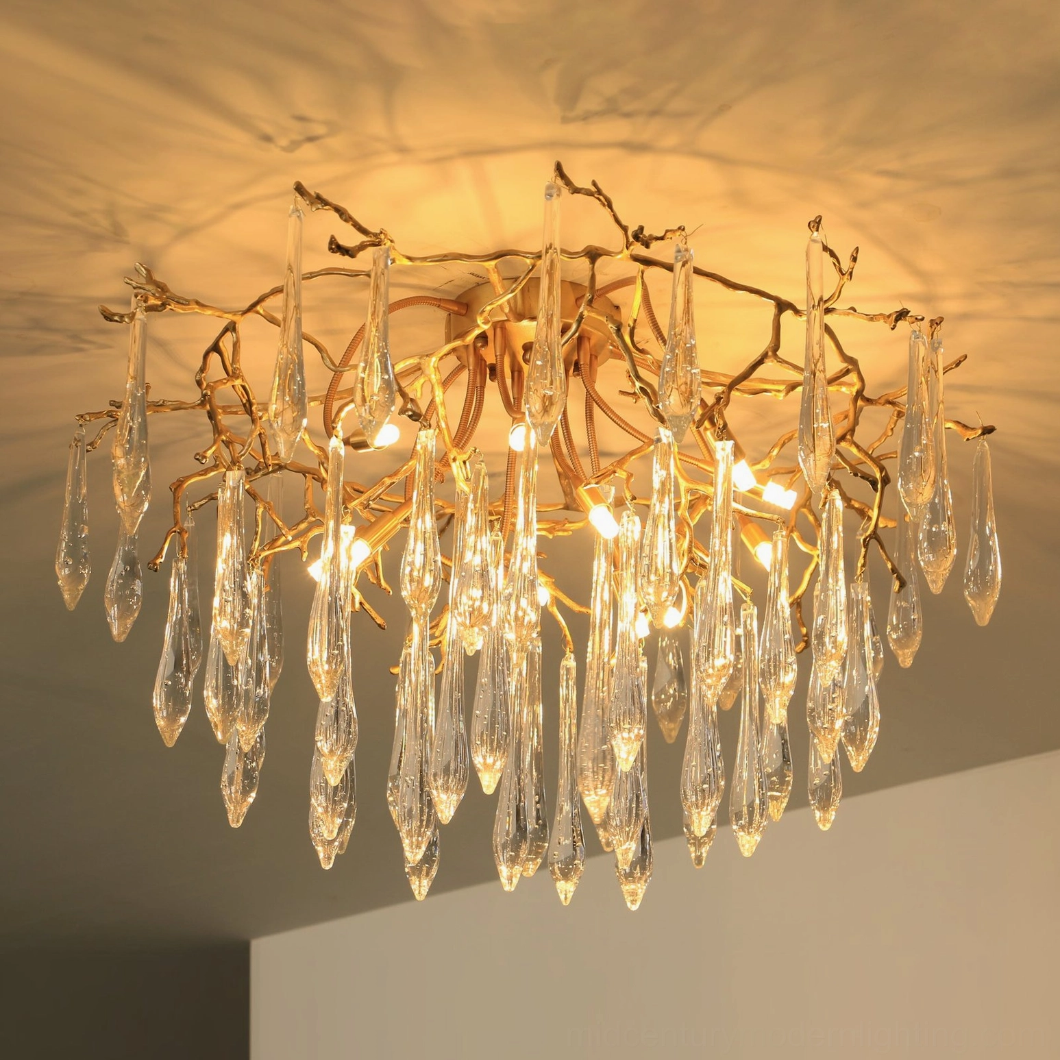 Luxury brass teardrop ceiling lamp, mid-century modern lighting design statement