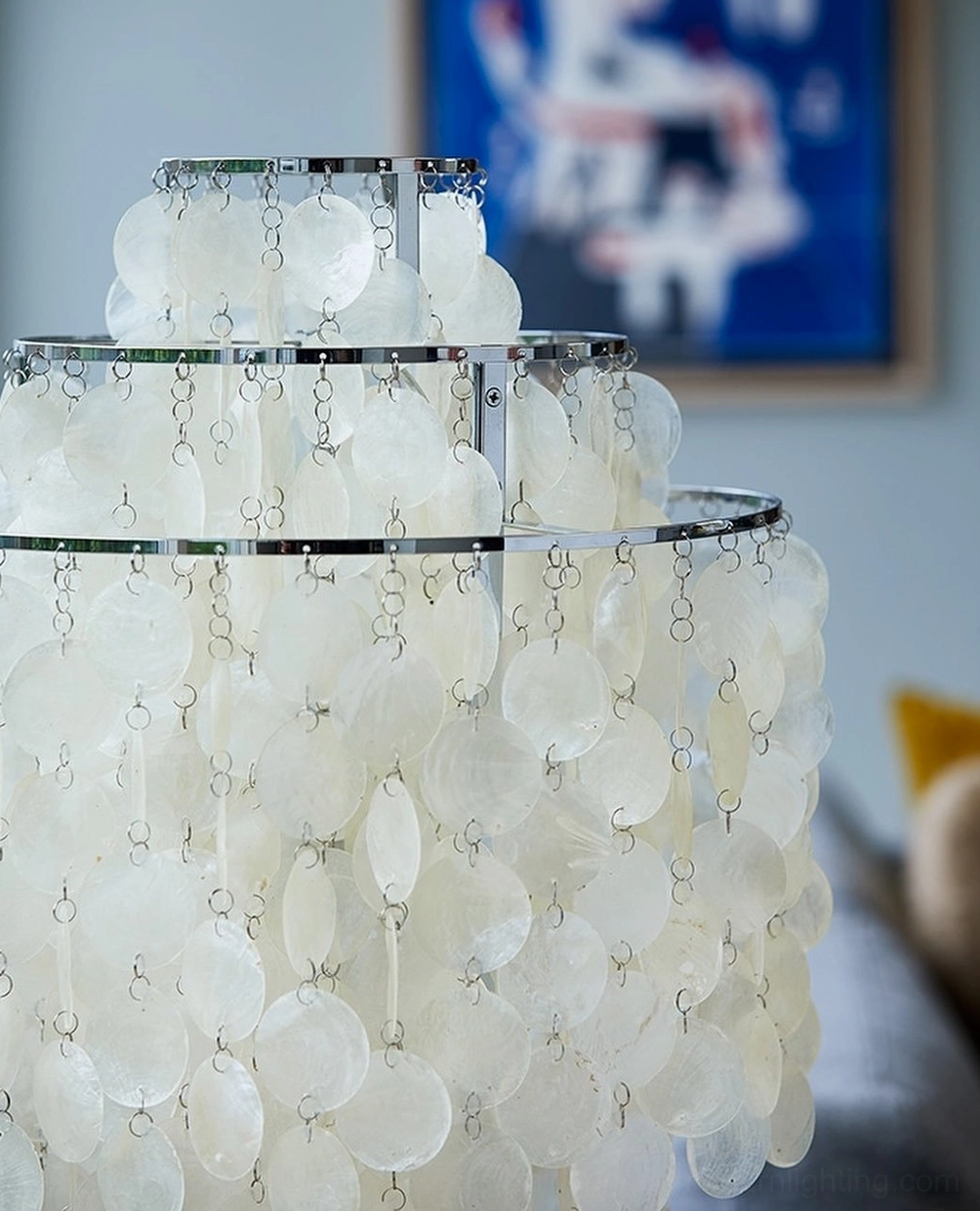 Luxury capiz shell table lamp in sophisticated home interior with warm styling