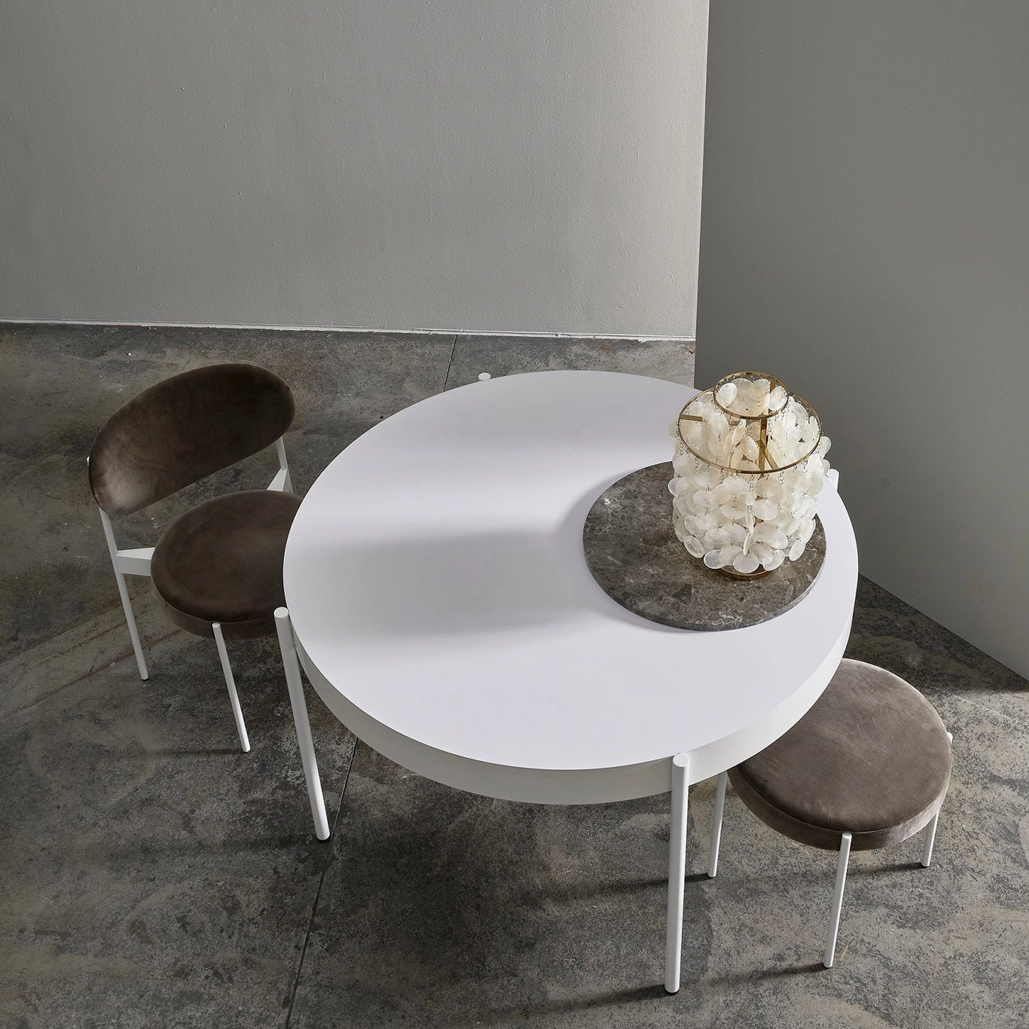 Luxury capiz shell table lamp in elegant modern home interior with sophisticated styling