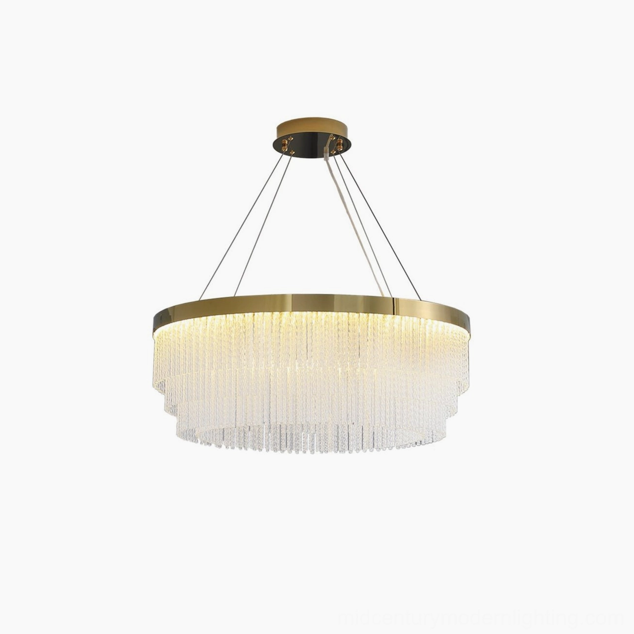 Luxury tiered crystal chandelier gold brass frame clear glass tassels mid-century modern pendant