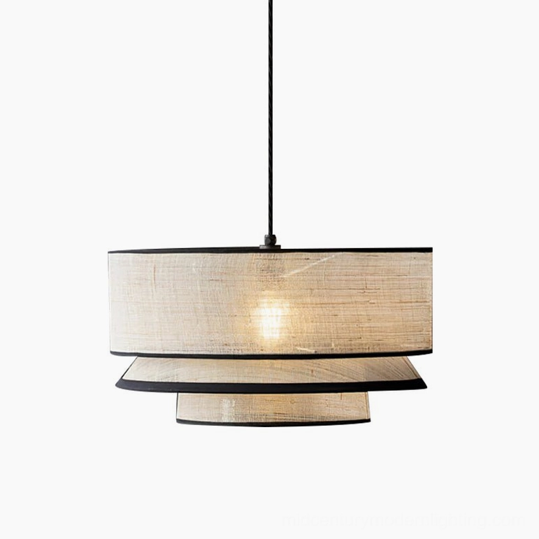 Large Luzes natural fiber pendant lamp (60cm diameter) with layered design in spacious dining room setting