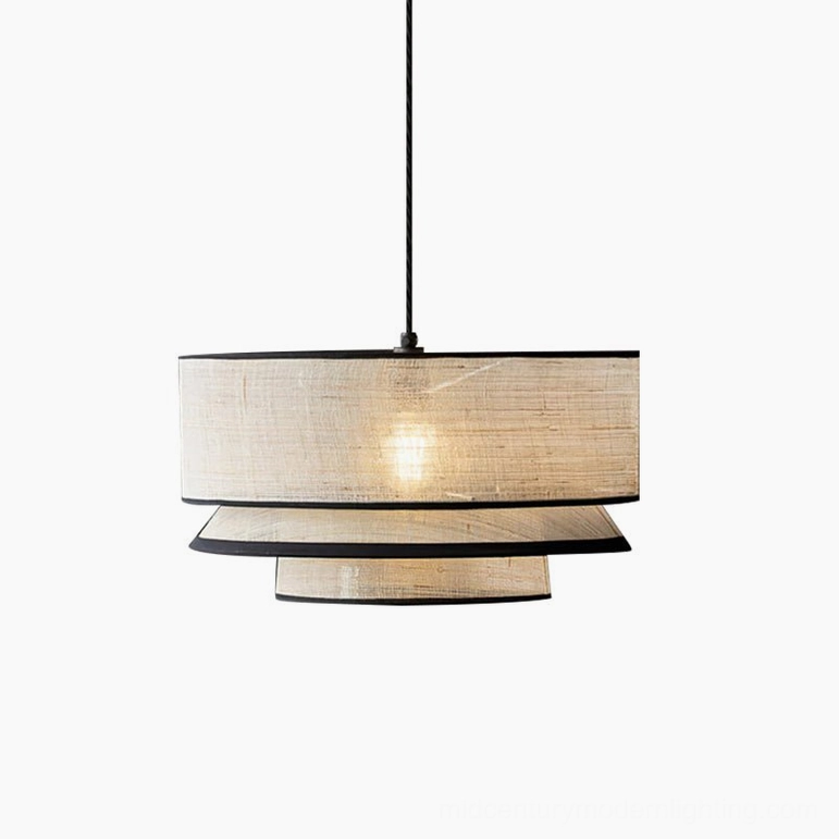 Medium Luzes two-tiered abaca pendant lamp (50cm diameter) as dining room focal point centerpiece