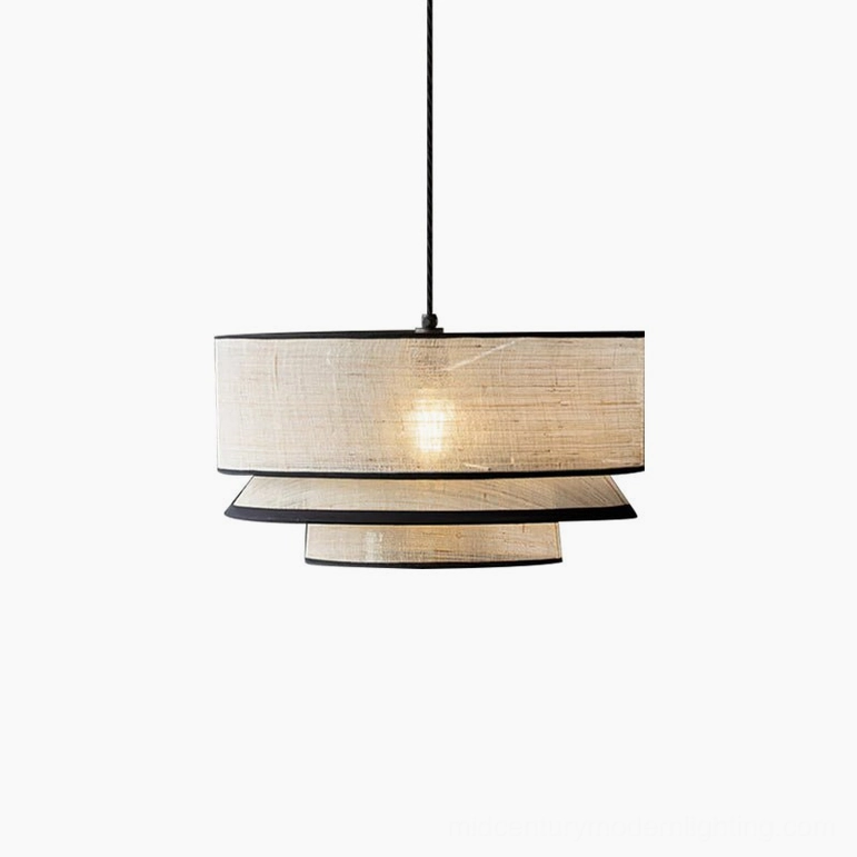 Small Luzes woven pendant lamp (45cm diameter) in minimalist modern space showing scale and proportions
