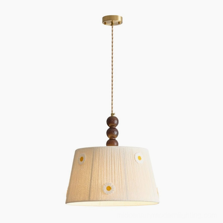 Lytham embroidered daisy pendant light in walnut and gold finish - primary product image