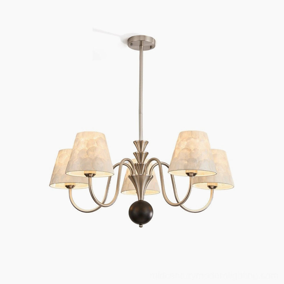 Maeve capiz shell chandelier mid-century modern design aesthetic combining organic and geometric elements