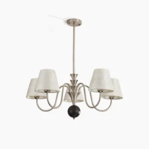 Maeve capiz shell chandelier overhead product shot with brushed brass frame and translucent mother-of-pearl shell panels
