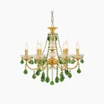 Magdalena brass and green crystal chandelier front view studio lighting mid-century modern design