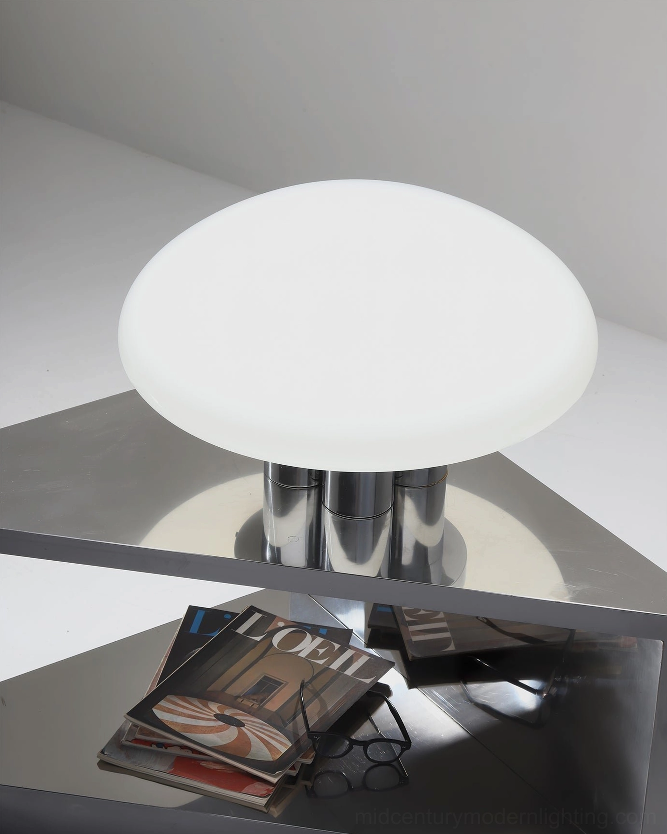 Mid-century modern mushroom table lamp as focal point in designer interior space