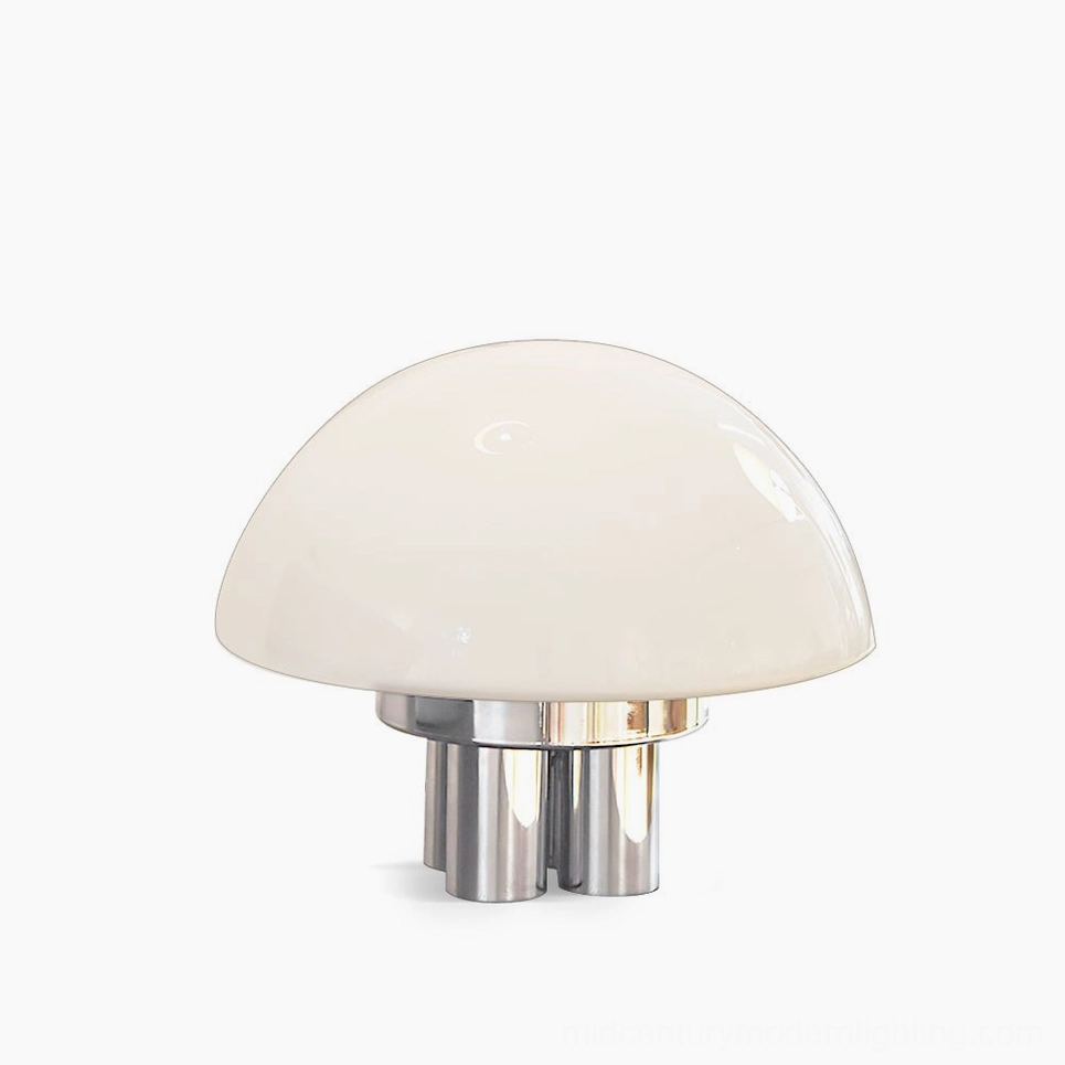 Magnolia mushroom table lamp chrome and white finish multiple angle product showcase
