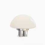Magnolia mushroom table lamp with chrome base and opal white glass shade frontal studio view