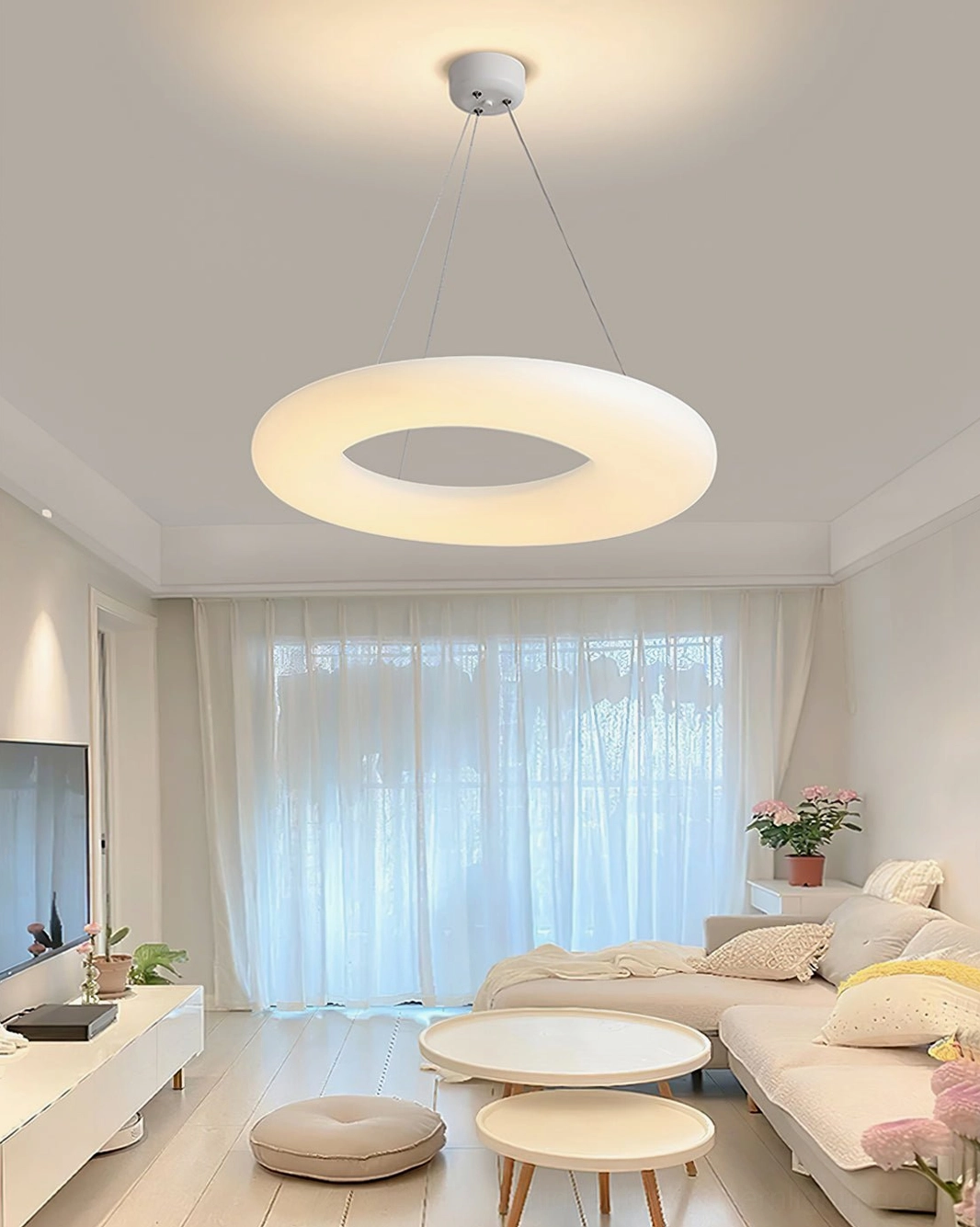 Contemporary Magoo ceiling pendant light in Scandinavian minimalist living room