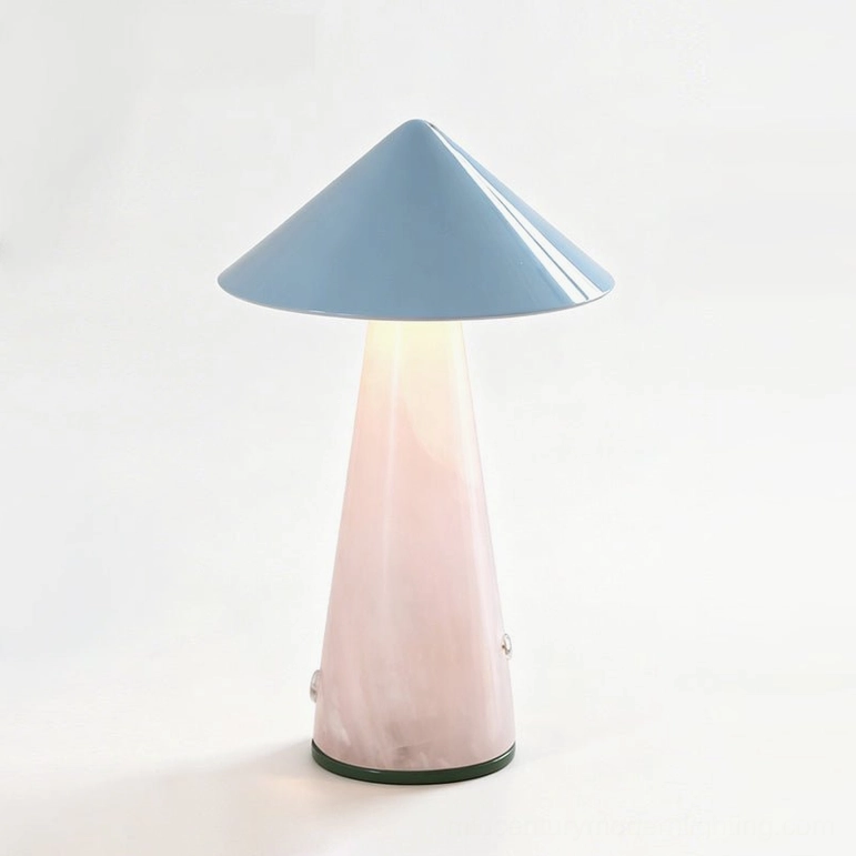 Maisie cordless table lamp in blue and white jade color combination, rechargeable mid-century modern accent piece for home décor