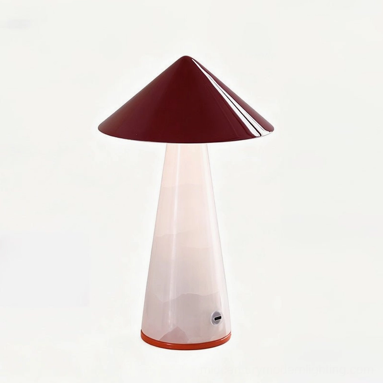 Maisie cordless table lamp in deep red and white jade finish with glossy cone shade, premium rechargeable accent lighting