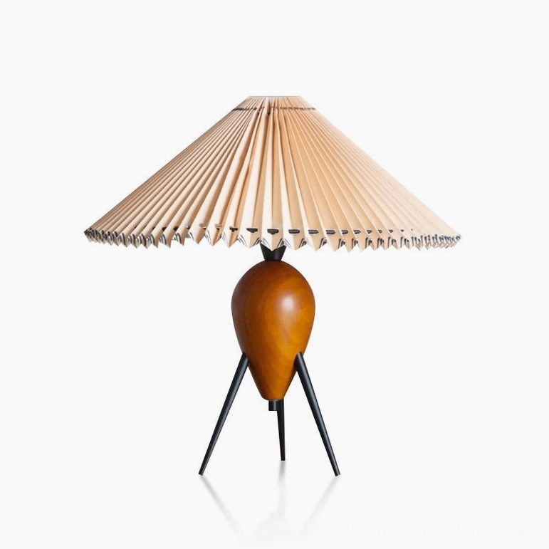 Makie mid-century modern tripod table lamp walnut and beige variant, front product display