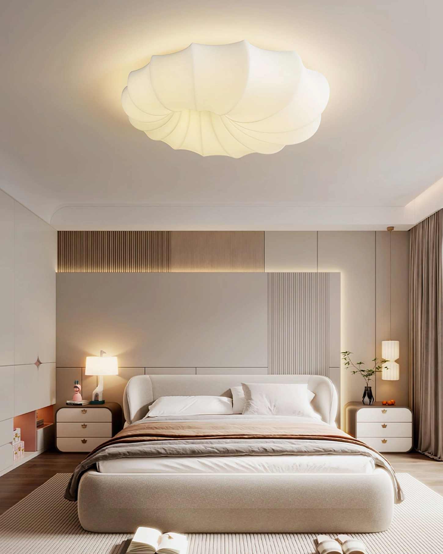 Malibu shell ceiling lamp architectural detail showing ribbed fluted surface texture