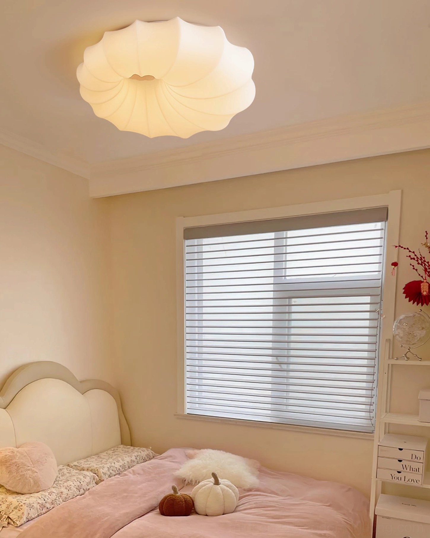 Profile view of malibu shell ceiling lamp showing depth and sculptural design