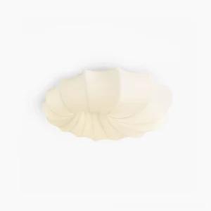 Malibu shell ceiling lamp frontal view with ribbed scalloped texture on clean white background