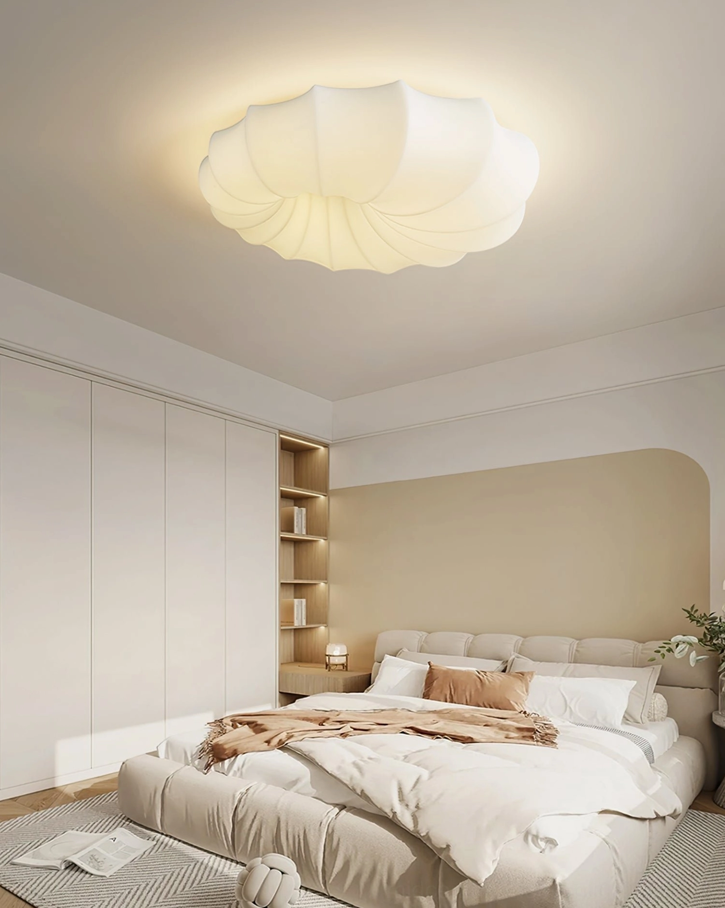 Malibu scalloped ceiling lamp installation example in minimalist interior space